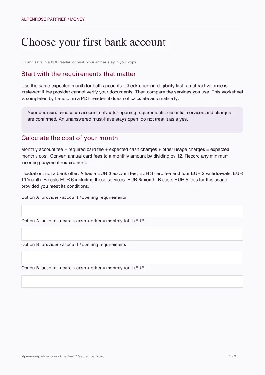 Preview of Choose your first bank account
