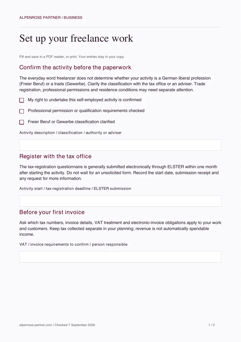 Preview of Set up your freelance work