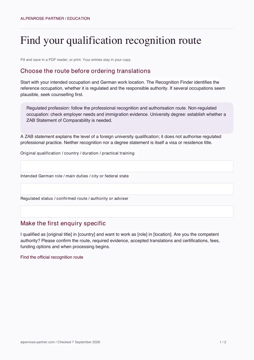 Preview of Find your qualification recognition route
