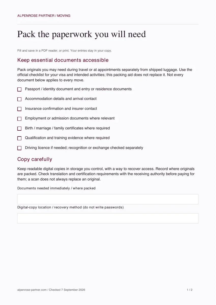 Preview of Pack the paperwork you will need
